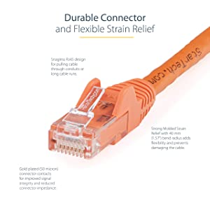 StarTech.com 30ft CAT6 Ethernet Cable - Orange CAT 6 Gigabit Ethernet Wire -650MHz 100W PoE++ RJ45 UTP Category 6 Network/Patch Cord Snagless Fluke Tested/Wiring is UL Certified/TIA (N6PATCH30OR) Orange 30 ft / 9.1 m 1 Pack