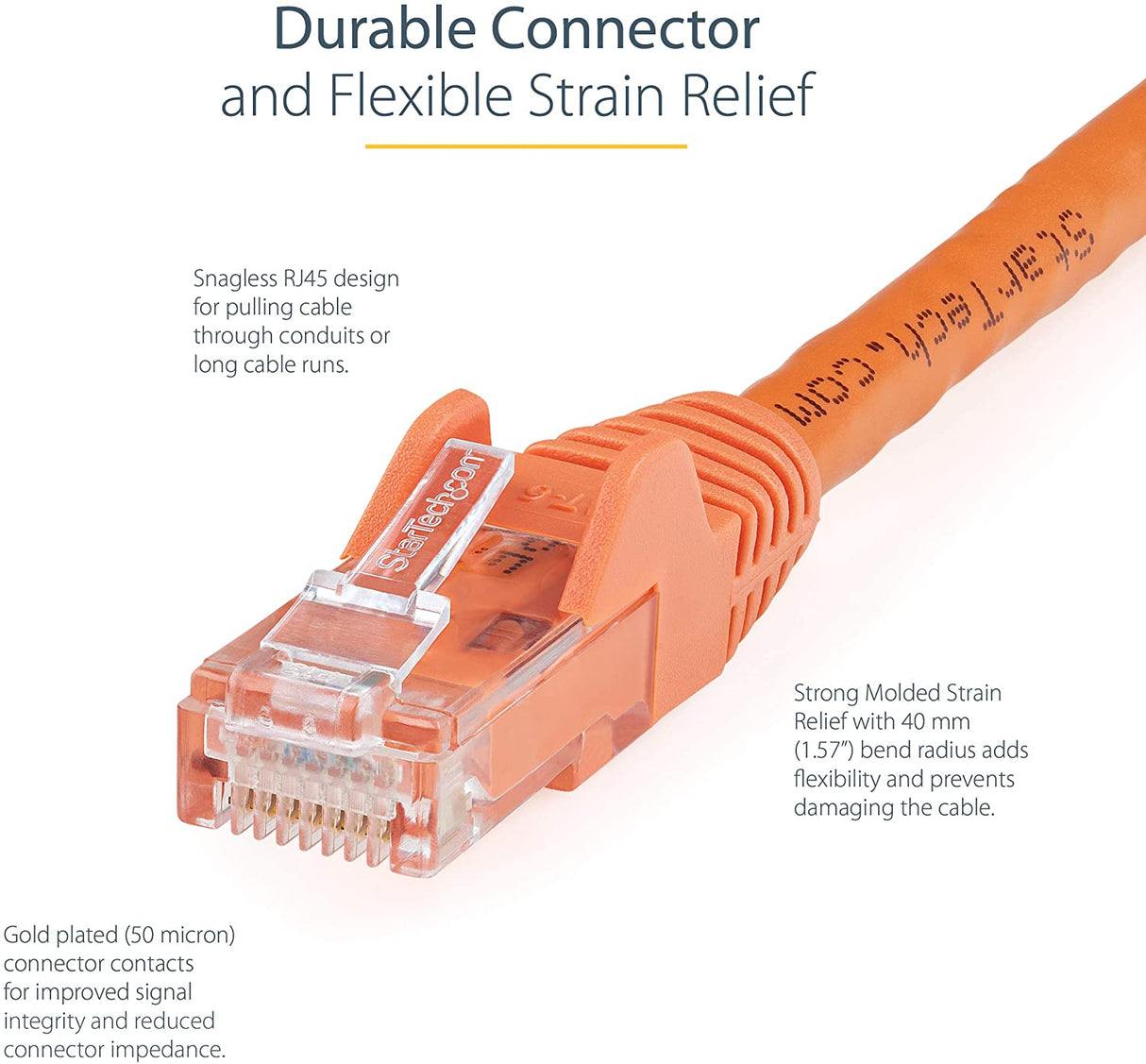 StarTech.com 8ft CAT6 Ethernet Cable - Orange CAT 6 Gigabit Ethernet Wire -650MHz 100W PoE++ RJ45 UTP Category 6 Network/Patch Cord Snagless w/Strain Relief Fluke Tested (N6PATCH8OR), 8 ft / 2.5m Orange 8 ft / 2.4 m 1 Pack