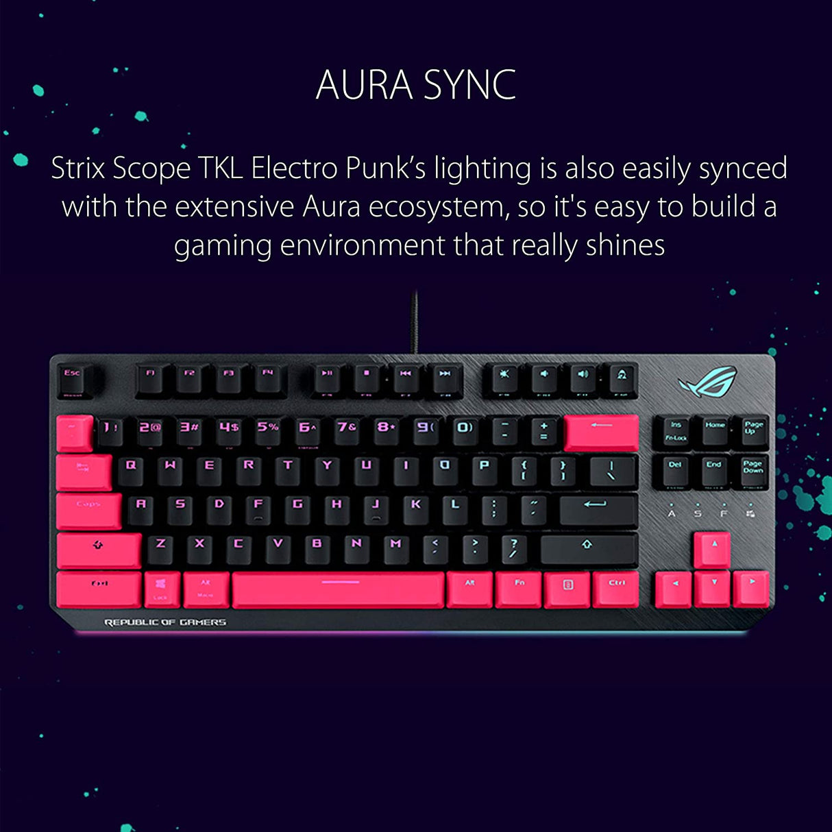 ASUS ROG Strix Scope TKL Electro Punk Mechanical Gaming Keyboard | Cherry MX Red Switches | 2X Wider Ctrl Key for Greater FPS Precision | Gaming Keyboard for PC | Aura Sync RGB Lighting, Quick-Toggle ROG Cherry MX Red Switches Pink