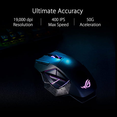 ASUS ROG Spatha X Wireless Gaming Mouse (Magnetic Charging Stand, 12 Programmable Buttons, 19,000 DPI, Push-fit Hot Swap Switch Sockets, ROG Micro Switches, ROG Paracord and Aura RGB lighting)