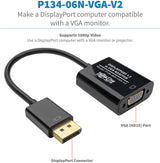 Tripp Lite DisplayPort to VGA Adapter Cable Active Converter Displayport 1.2 DP to VGA DP2VGA 6in (P134-06N-VGA-V2), Black DP 1.2 to VGA Active (6")