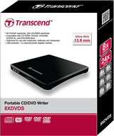 Transcend 8K Extra Slim Portable DVD Writer Optical Drive (TS8XDVDS-K) Black