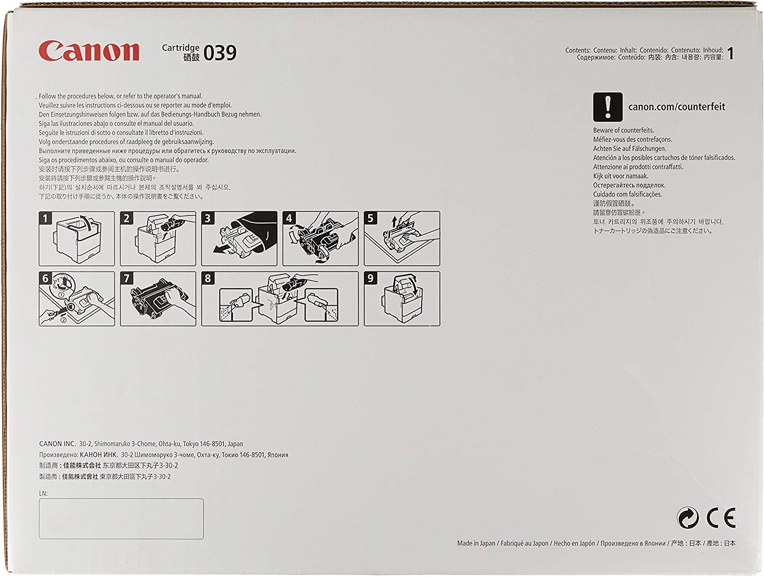 Canon Genuine Toner, Cartridge 039 Black (0287C001), 1 Pack