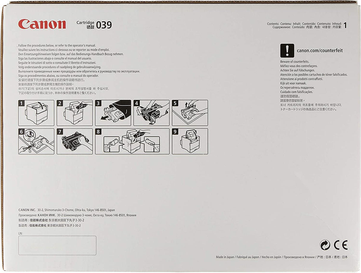Canon Genuine Toner, Cartridge 039 Black (0287C001), 1 Pack, for Canon imageCLASS LBP352dn, LBP351dn Laser Printers