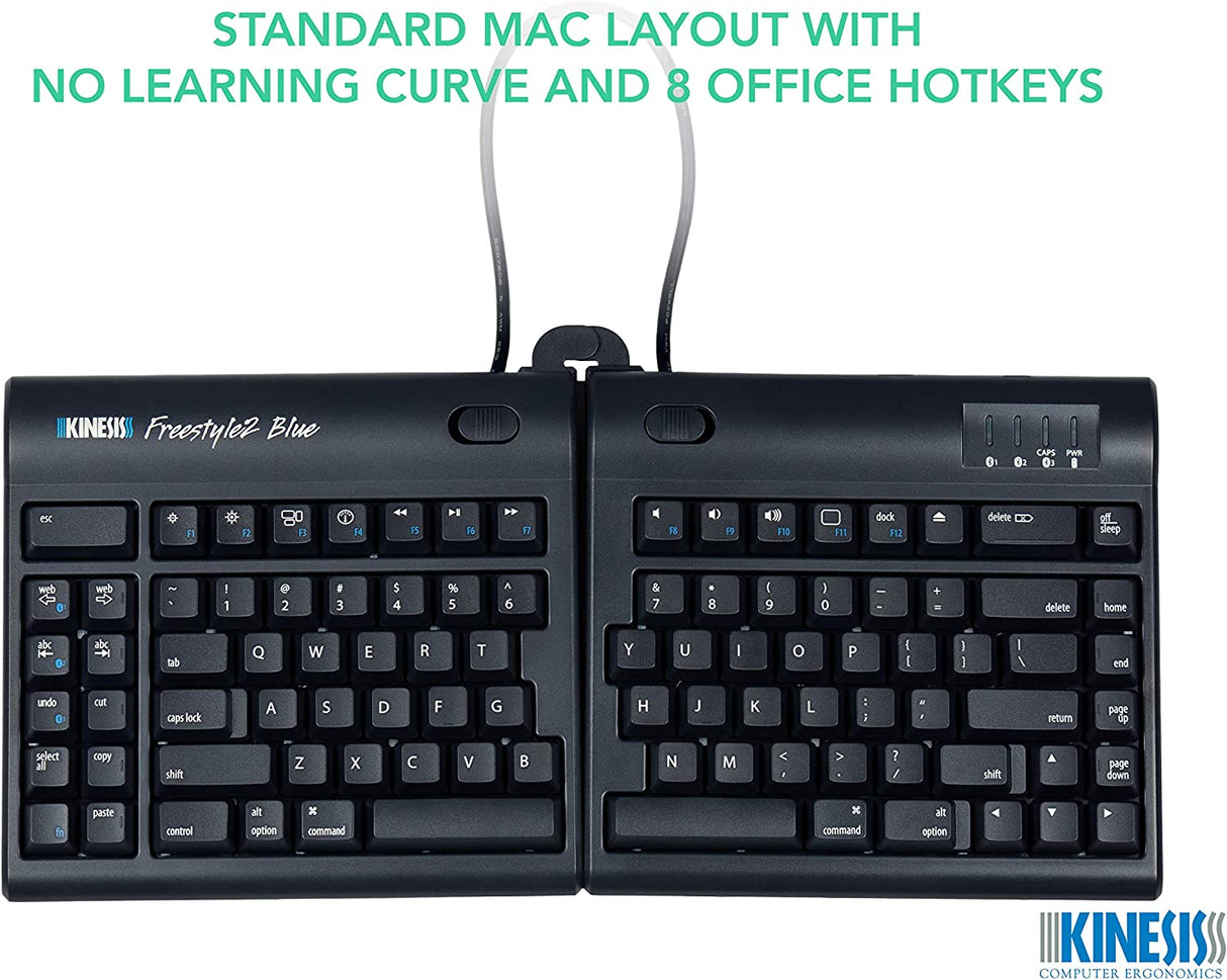 KINESIS Freestyle2 Blue Wireless Ergonomic Keyboard for Mac (9" Standard Separation)