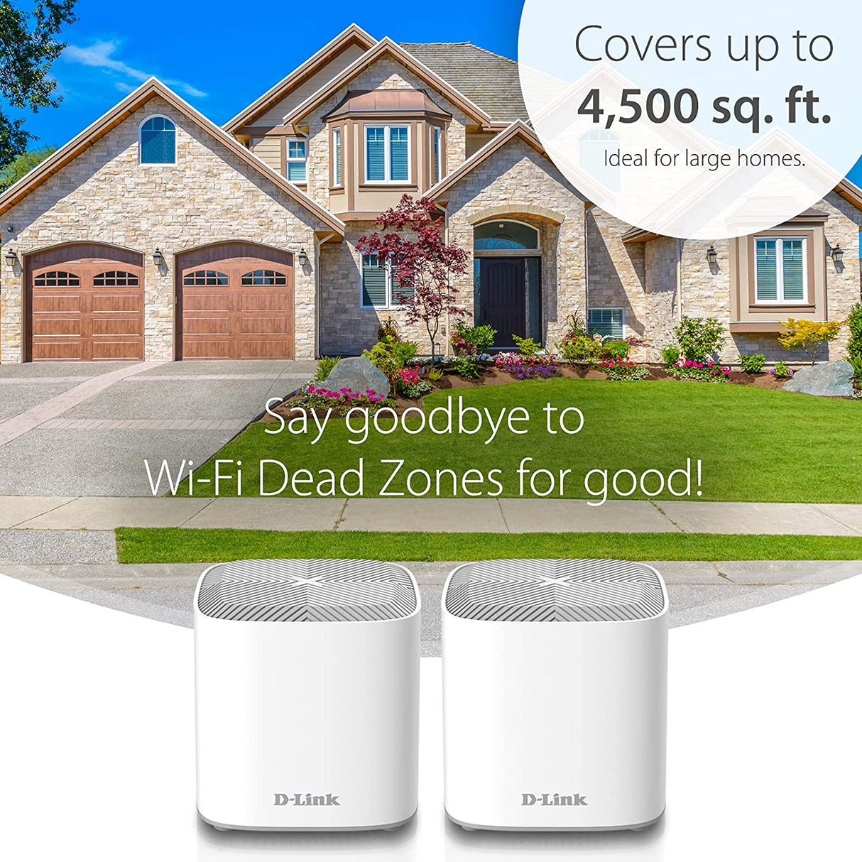D-Link COVR AX1800 Whole Home Mesh Wi-Fi 6 System - Up to 4500 sq.ft. Coverage, Voice Control w/Amazon Alexa and Google Assistant, Enhanced Parental Controls, 2-Pack (COVR-X1862) WiFi 6 AX1800 Mesh Kit 2pk