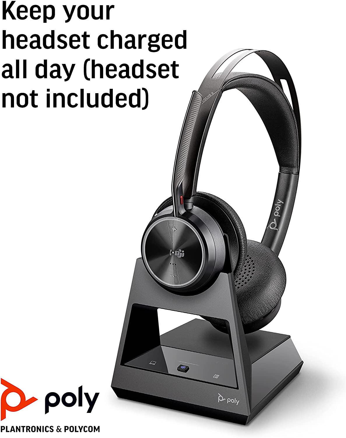 Poly - Voyager Office Base (Plantronics) - Compatible with Voyager Focus 2 and Voyager 4300 UC Series Headsets (Sold Separately) - Connect to PC/Mac, Deskphone, &amp; Cell Phone - Teams Version Teams Version Office Base (Headset Not Included)