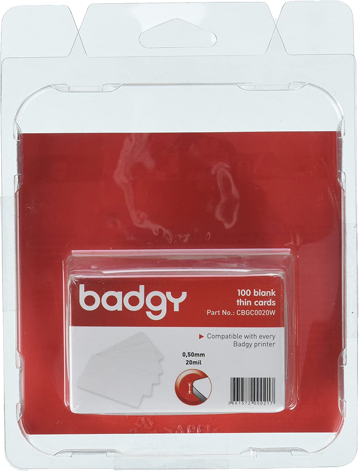 Evolis Badgy CBGC0020W 100 PVC Cards Thin 20mil