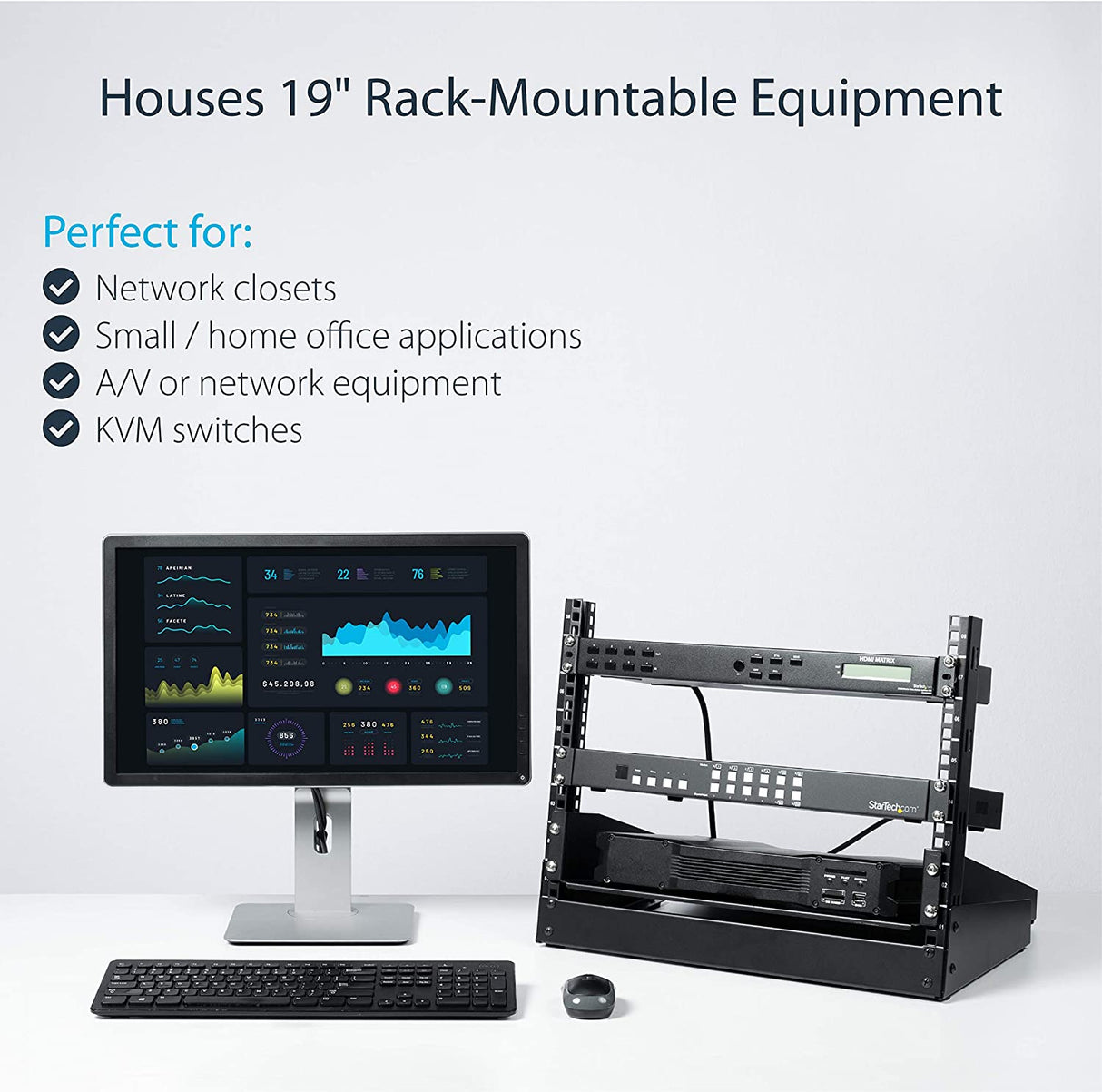 StarTech.com 8U Open Frame Network Rack - 19" 2 Post Free Standing Desktop Rack for Computer, AV, Media, IT, Data &amp; Server Room Equipment (RK8OD) 16.10"/408.94mmx19.80"/502.92mmx11.50"/292.10mm