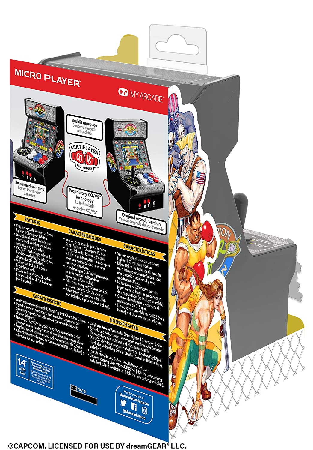 My Arcade Street Fighter 2 Champion Edition Micro Player-Fully Playable, Includes CO/VS Link for Multiplayer Action, 7.5 Inch Collectible, Full Color Display, Battery or Micro USB Powered