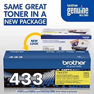 Brother Genuine High Yield Toner Cartridge, TN433Y, Replacement Yellow Toner, Page Yield Up To 4,000 Pages, Amazon Dash Replenishment Cartridge, TN433 Yellow High Yield