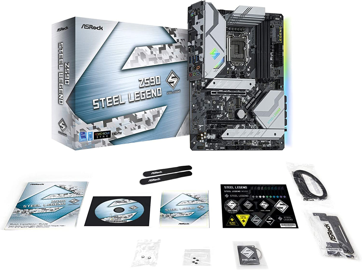 ASRock Z590 Steel Legend Compatible with Intel 10th and 11th Generation CPU (LGA1200) Z590 with Chipset
