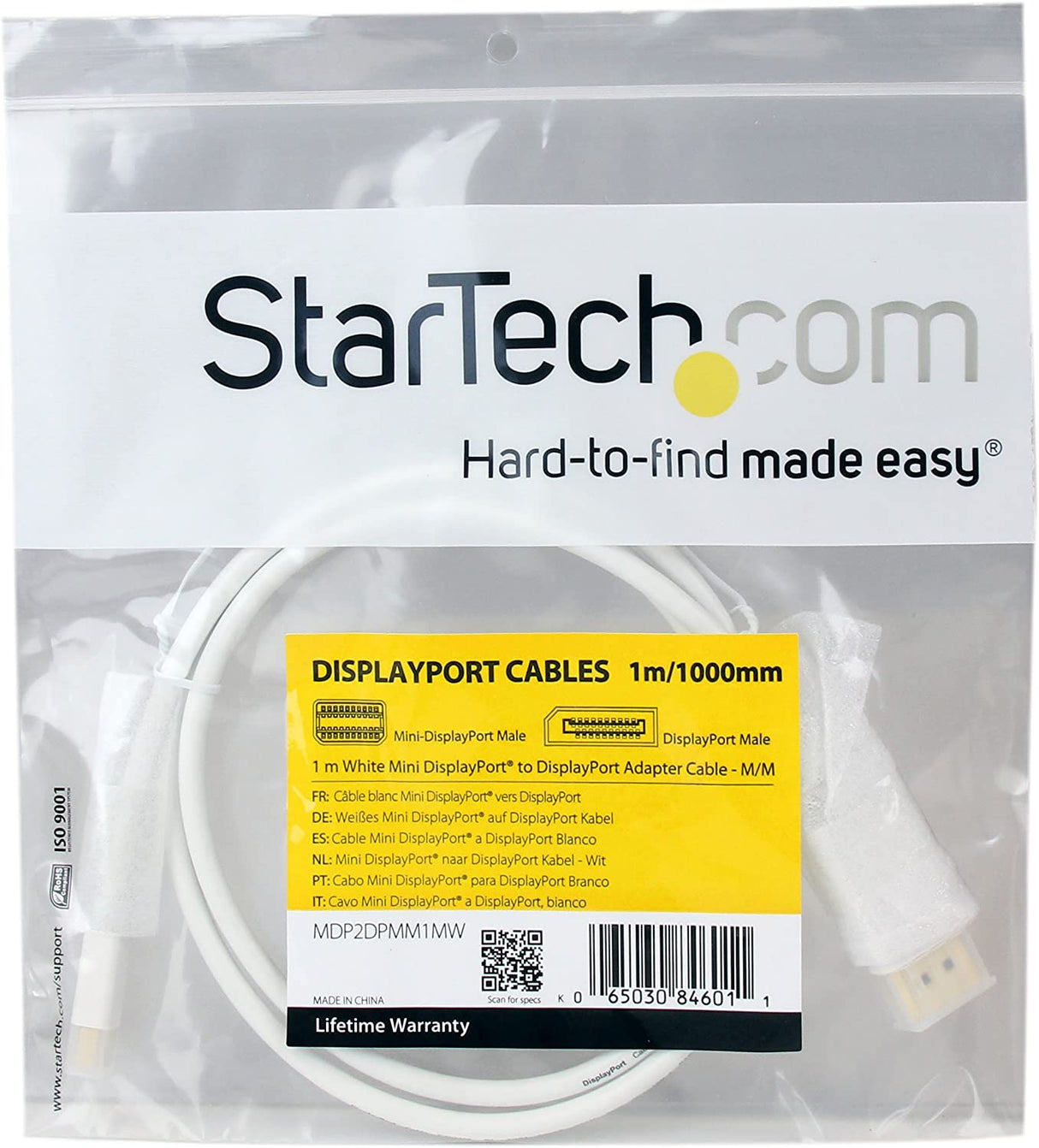 StarTech.com 1m 3 ft White Mini DisplayPort to DisplayPort 1.2 Adapter Cable M/M - DisplayPort 4k with HBR2 Support - Mini DP to DP Cable (MDP2DPMM1MW) 3 ft / 1 m White