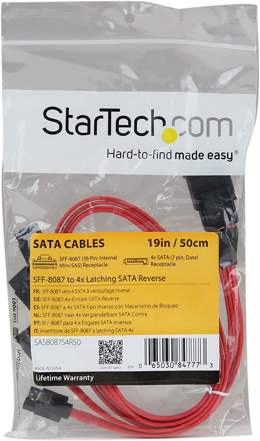 StarTech.com 50cm SFF-8087 to 4x SATA - Internal Mini SAS to SATA Reverse Cable - internal Mini SAS to SATA (SAS8087S4R50)