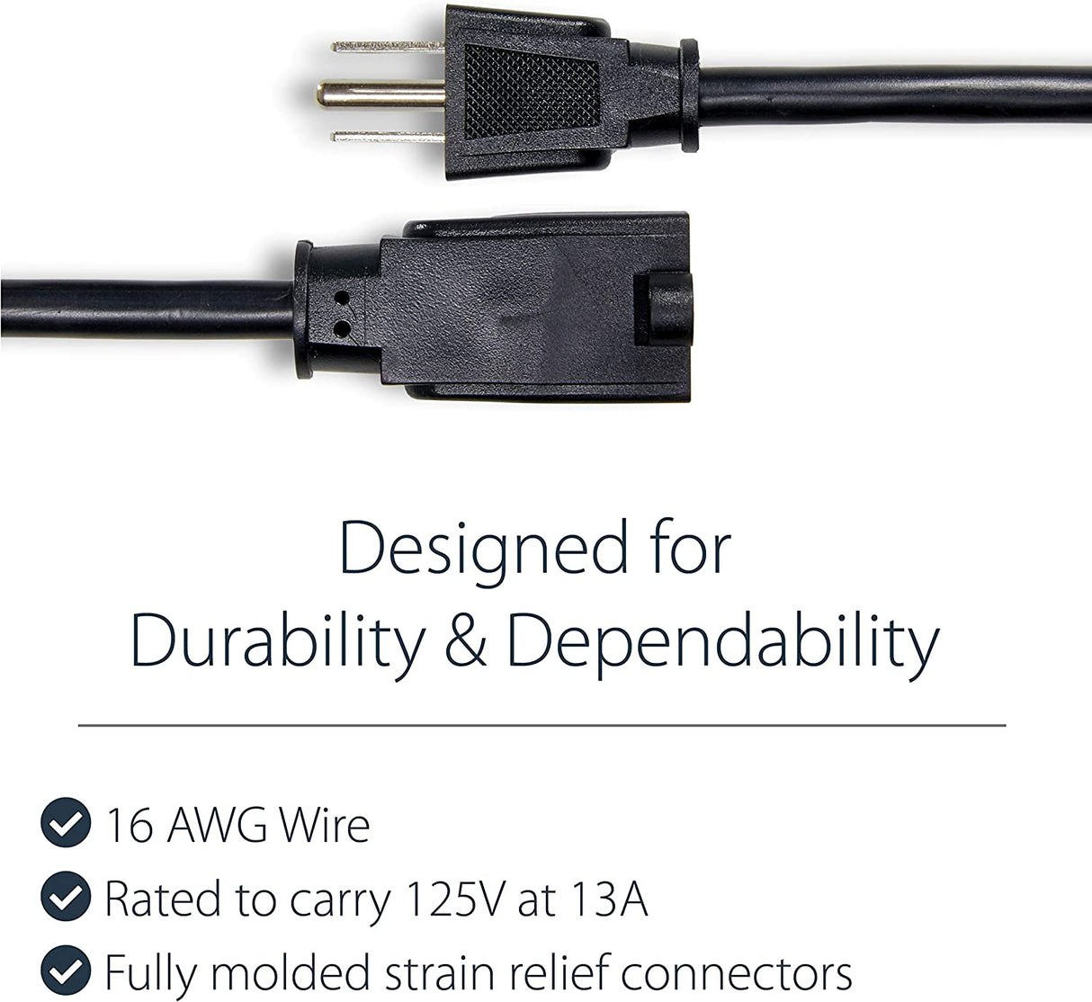 StarTech.com 1ft (0.3m) Short Extension Cord, NEMA 5-15R to NEMA 5-15P Black Extension Cord, 13A 125V, 16AWG, Outlet Extension Power Cable, NEMA 5-15R to NEMA 5-15P AC Power Cord - UL Listed (PAC101) 1 ft/0.3 m