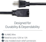StarTech.com 1ft (0.3m) Short Extension Cord, NEMA 5-15R to NEMA 5-15P Black Extension Cord, 13A 125V, 16AWG, Outlet Extension Power Cable, NEMA 5-15R to NEMA 5-15P AC Power Cord - UL Listed (PAC101) 1 ft/0.3 m