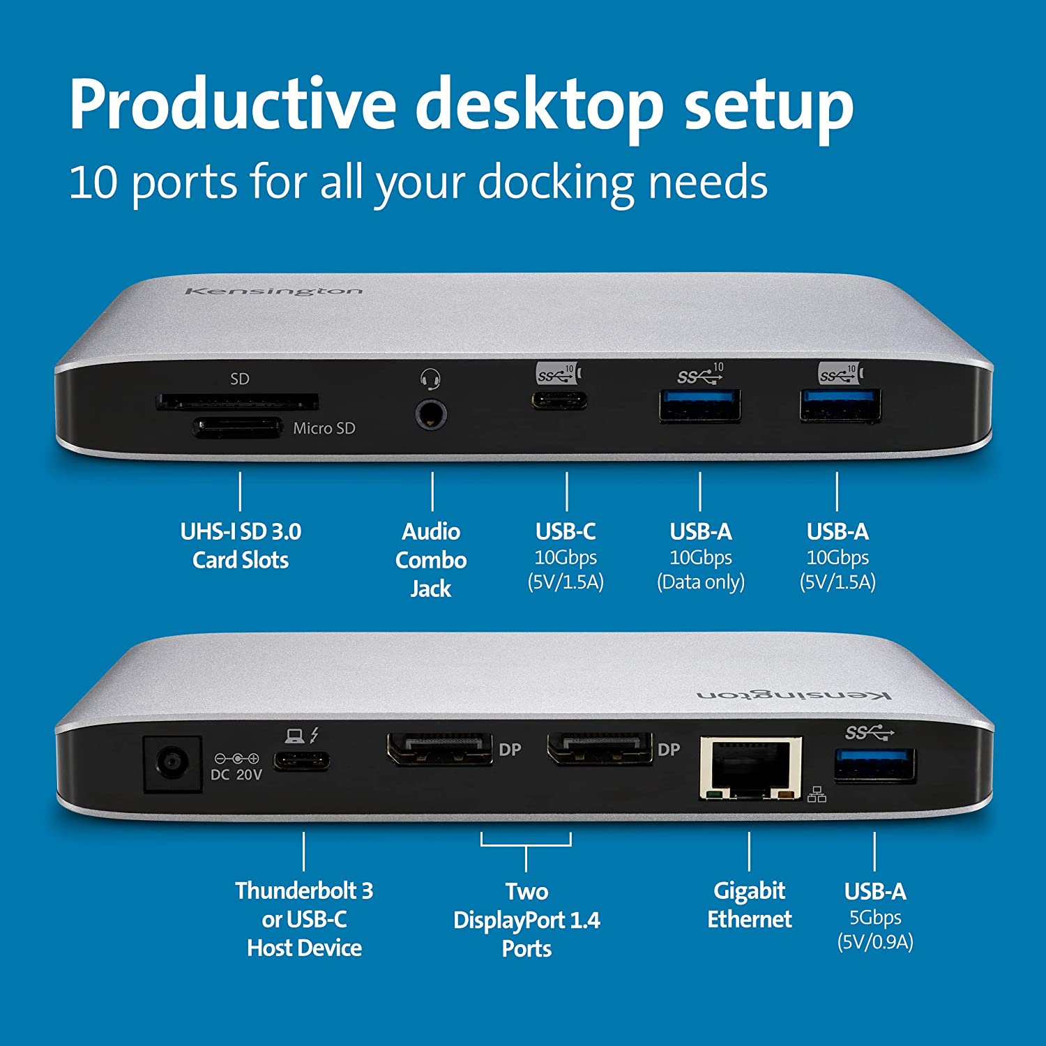 Kensington SD2480T Thunderbolt 3 and USB-C Dual 4K Hybrid Nano Dock with  60W PD, SD & Micro SD Card Reader, for Windows and MacBooks (K38410NA)