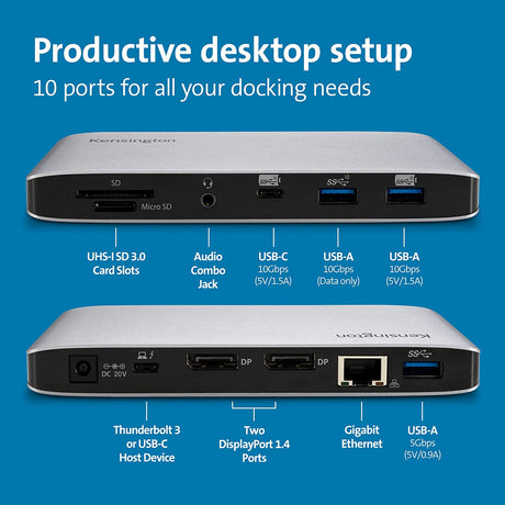 Kensington SD2480T Thunderbolt 3 and USB-C Dual 4K Hybrid Nano Dock with 60W PD, SD &amp; Micro SD Card Reader, for Windows and MacBooks (K38410NA)