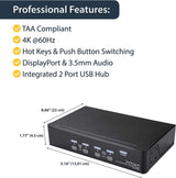 StarTech.com 4 Port DisplayPort KVM Switch - 4K 60Hz - Single Display - Dual Port UHD DP 1.2 USB KVM Switch with Integrated USB 2.0 Hub &amp; Audio - Dell, HP, Apple, Lenovo - TAA Compliant (SV431DPUA2)