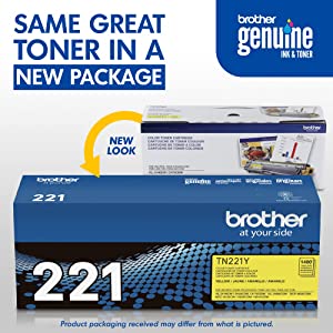 Brother Genuine Standard Yield Toner Cartridge, TN221Y, Replacement Yellow Color Toner, Page Yield Up To 1,400 Pages, Amazon Dash Replenishment Cartridge, TN221 Yellow 1 Pack Toner Set