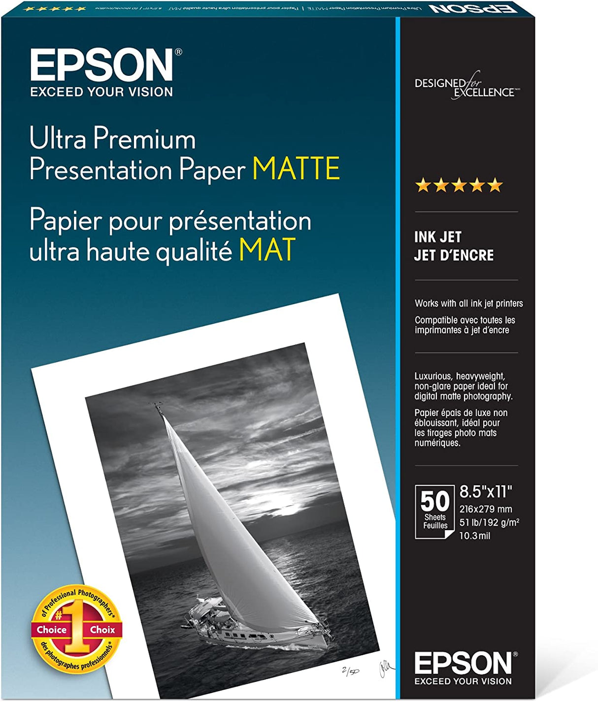 Epson Ultra Premium Presentation Paper MATTE (8.5x11 Inches, 50 Sheets) (S041341),White 1 DESIGN 1
