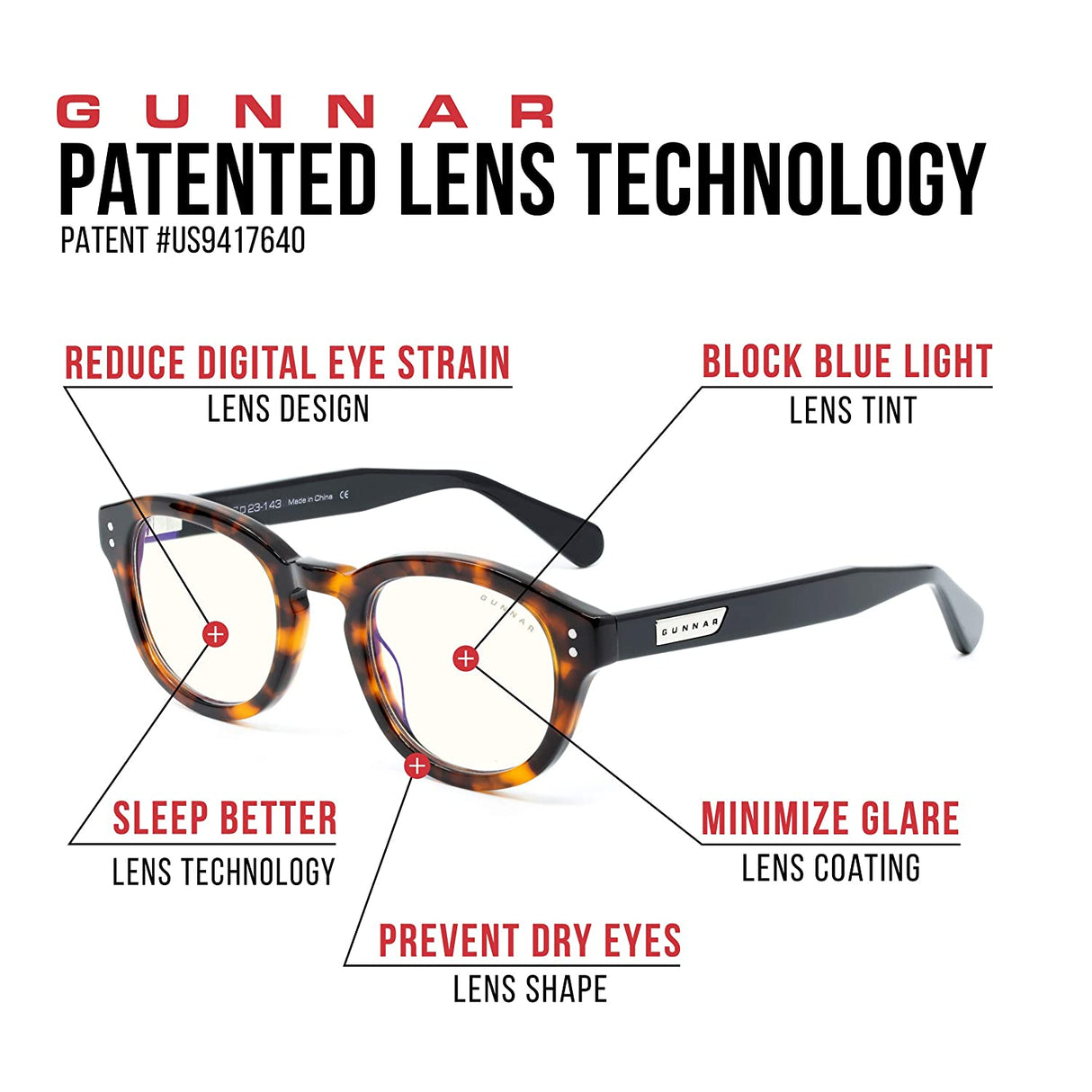 Gunnar optiks GUNNAR - Gaming and Computer Glasses - Blocks 35% Blue Light - Emery, Tortoise/Onyx, Clear Tint