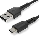 Startech 1m (3’) USB A to USB C Cable USB 2.0 Data Transfer &amp; Charge Cable - Male to Male - Aramid Fiber - Black (RUSB2AC1MB)