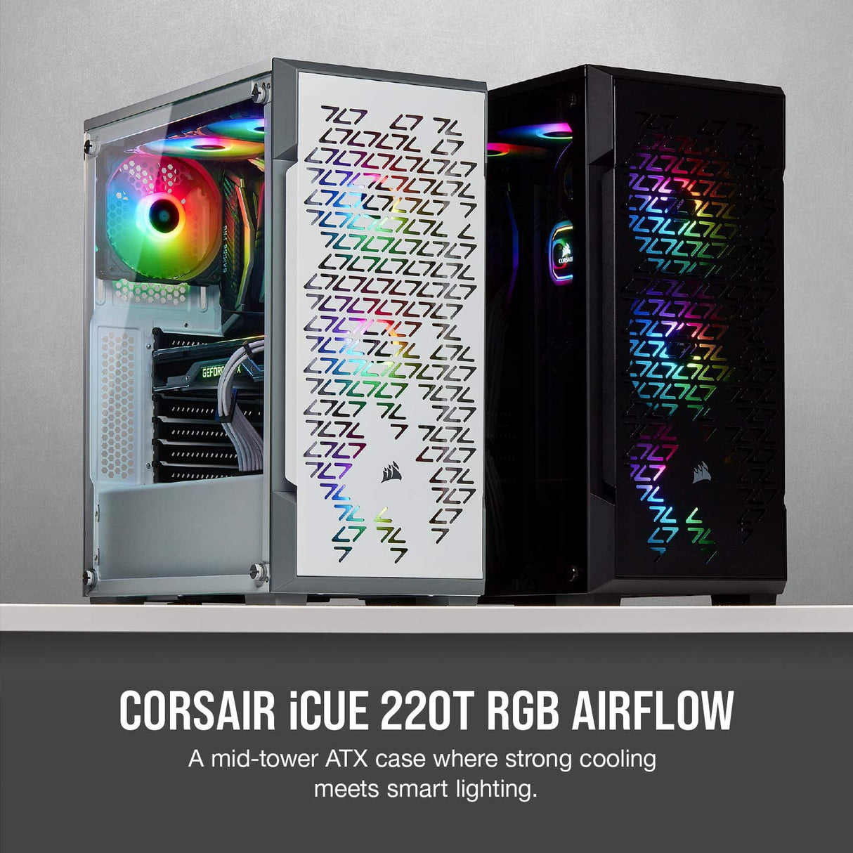 Corsair iCUE 220T RGB Airflow Tempered Glass Mid-Tower Smart Case - Black (CC-9011173-WW) Black Case