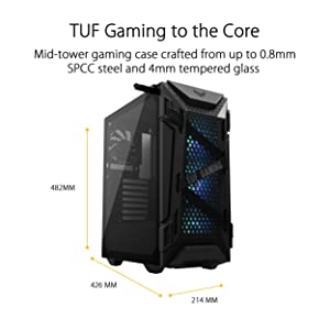 ASUS TUF Gaming GT301 Mid-Tower Compact Case for ATX Motherboards with honeycomb Front Panel, 120mm AURA Addressable RBG fans, headphone hanger, and 360mm radiator support, 2 x USB 3.2 TUF GT301 Case