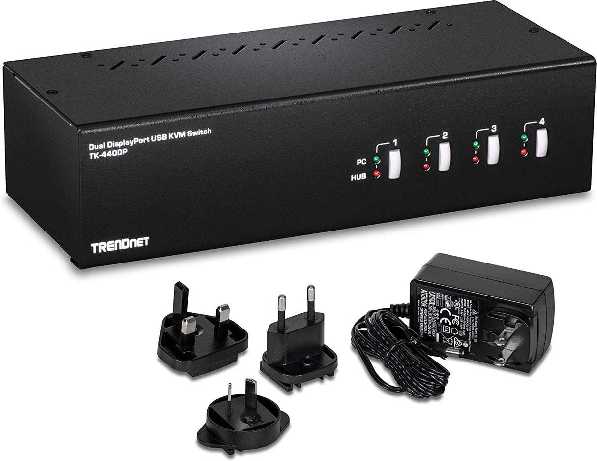 TRENDnet 4-Port Dual Monitor DisplayPort KVM Switch With Audio, 2-Port USB 2.0 Hub, 4K UHD Resolution Up To 3840 x 2160, Connect 4 DisplayPort Monitors, Dual Monitor 4 Port KVM Switch, Black, TK-440DP 4 Port Switch USB|Dual Monitor