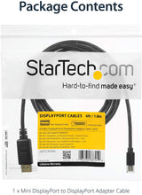 StarTech.com 6ft (2m) Mini DisplayPort to DisplayPort 1.2 Cable - 4K x 2K UHD Mini DisplayPort to DisplayPort Adapter Cable - Mini DP to DP Cable for Monitor - mDP to DP Converter Cord (MDP2DPMM6) 6 ft / 2 m Black