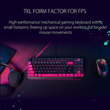 ASUS ROG Strix Scope TKL Electro Punk Mechanical Gaming Keyboard | Cherry MX Red Switches | 2X Wider Ctrl Key for Greater FPS Precision | Gaming Keyboard for PC | Aura Sync RGB Lighting, Quick-Toggle ROG Cherry MX Red Switches Pink