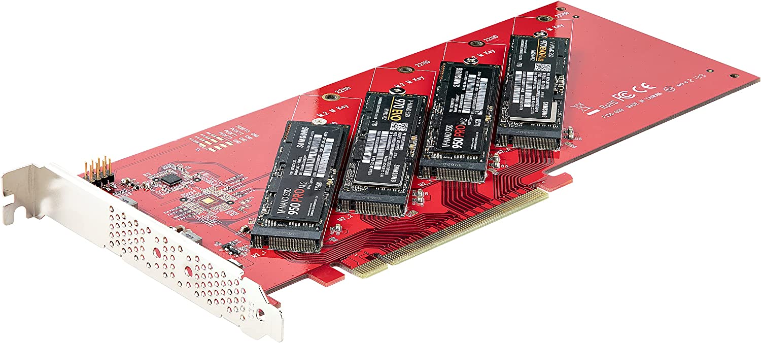 Quad M.2 PCIe Adapter Card, PCIe X16 To Quad NVMe Or AHCI M.2