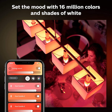 Philips Hue White &amp; Color E12 LED Candle Light Bulb, Bluetooth &amp; Zigbee Compatible (Hue Hub Optional), Works with Alexa &amp; Google Assistant 1 Count (Pack of 1) White and Color Ambiance (16 Million Colors)