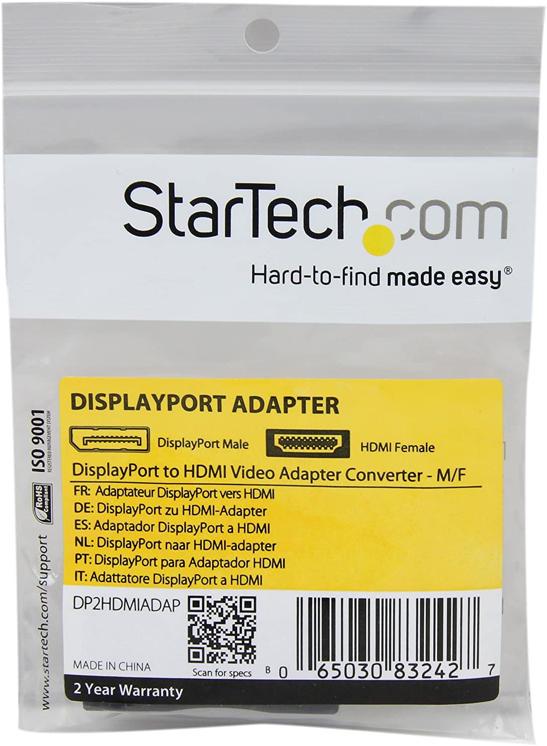 StarTech.com DisplayPort to HDMI Adapter - Compact DP to HDMI Adapter/Video Converter 1080p - VESA DisplayPort Certified - Passive DP 1.2 to HDMI Monitor/Display/Projector Cable Adapter (DP2HDMIADAP)