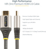 StarTech.com 10ft (3m) Premium Certified HDMI 2.0 Cable - High Speed Ultra HD 4K 60Hz HDMI Cable with Ethernet - HDR10, ARC - UHD HDMI Video Cord - for UHD Monitors, TVs, Displays - M/M (HDMMV3M) 9.9 ft / 3 m
