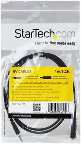 StarTech.com 1m 3.5mm 4 Position TRRS Headset Extension Cable - M/F - audio Extension Cable for iPhone (MUHSMF1M) 3 ft / 1m Cable