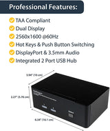 StarTech.com Dual Monitor DisplayPort KVM Switch - 2 Port - USB 2.0 Hub - Audio and Microphone - DP KVM Switch (SV231DPDDUA) Black 2 Port DisplayPort | Dual Monitor Single