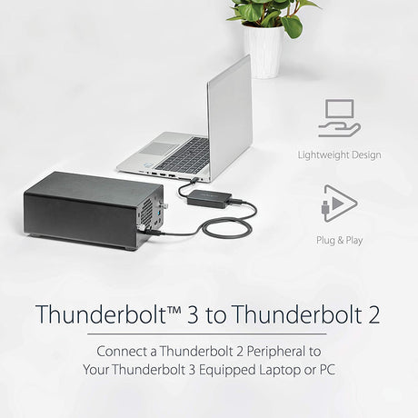 StarTech.com Thunderbolt 3 to Thunderbolt 2 Adapter - TB3 Laptop to TB2 Displays/Devices - Thunderbolt 2 20Gbps or Thunderbolt 1 10Gbps Converter - TB3 Certified - Black - Windows/Mac (TBT3TBTADAP)