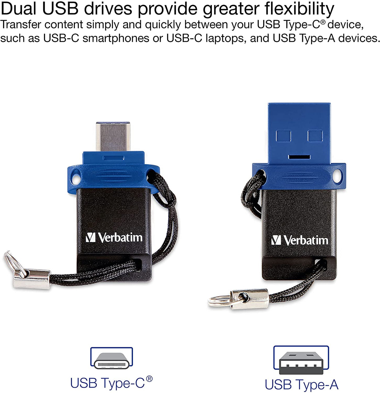 Verbatim Store 'n' Go USB Flash Drive 3.0, Dual USB, USB C and USB A, 16GB, Blue 16 GB