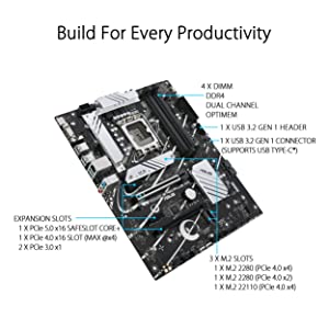 ASUS Prime B760-PLUS D4 Intel (13th and 12th Gen)LGA 1700 ATX motherboard PCIe 5.0,3xPCIe 4.0 M.2 slots,DDR4,2.5Gb LAN,DisplayPort,USB 3.2 Gen 2x2 Type-C,front USB 3.2 Gen 1 Type-C,Thunderbolt (USB4®)