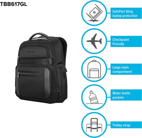 Targus Mobile Elite TBB617GL Carrying Case (Backpack) for 15" to 16" Notebook - Black - TAA Compliant