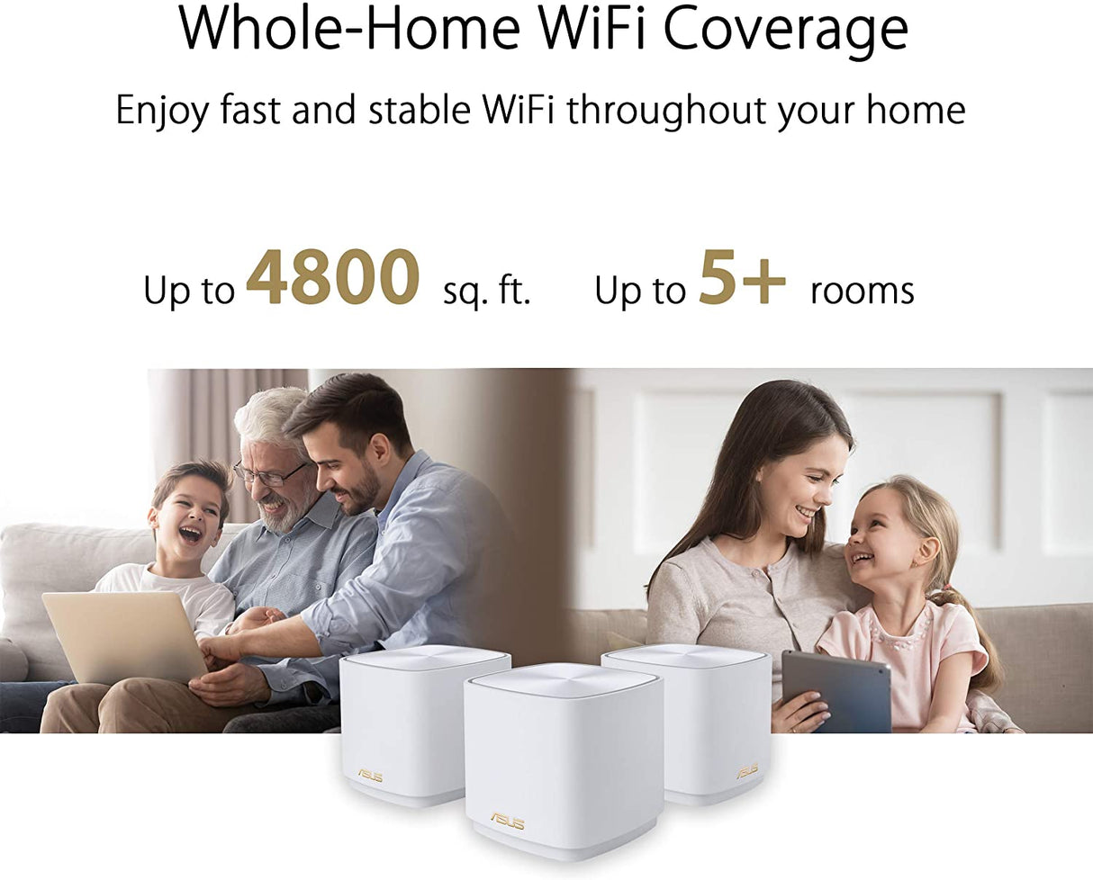 ASUS ZenWiFi AX Mini,Mesh WiFi 6 System (AX1800 XD4 3PK)-Whole Home Coverage up to 4800 sq.ft &amp; 5+ Rooms, AiMesh, White