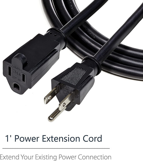 StarTech.com 1ft (0.3m) Short Extension Cord, NEMA 5-15R to NEMA 5-15P Black Extension Cord, 13A 125V, 16AWG, Outlet Extension Power Cable, NEMA 5-15R to NEMA 5-15P AC Power Cord - UL Listed (PAC101) 1 ft/0.3 m