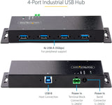 StarTech.com 4-Port Industrial USB 3.0 5Gbps Hub - Rugged USB Hub w/ESD and Surge Protection - DIN/Wall/Desk Mountable USB-A Hub - USB Expander w/Locking Ports, Heavy Duty (5G4AINDNP-USB-A-HUB)