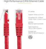 StarTech.com 3ft CAT6 Ethernet Cable - Red CAT 6 Gigabit Ethernet Wire -650MHz 100W PoE++ RJ45 UTP Molded Category 6 Network/Patch Cord w/Strain Relief/Fluke Tested UL/TIA Certified (C6PATCH3RD) Red 3 ft / 0.9 m 1 Pack