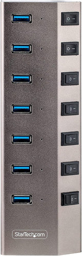 StarTech.com 7-Port Self-Powered USB-C Hub with Individual On/Off Switches, USB 3.0 5Gbps Expansion Hub w/Power Supply, Desktop/Laptop USB-C to USB-A Hub, USB Type C Hub w/BC 1.2 (5G7AIBS-USB-HUB-NA) 7 port USB-A or USB-C source