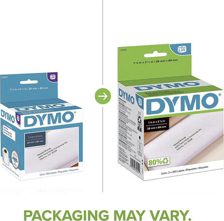 DYMO 30252 LW Mailing Address Labels for LabelWriter Label Printers, White, 1-1/8'' x 3-1/2'', 2 Rolls of 350 2 Rolls Address Labels
