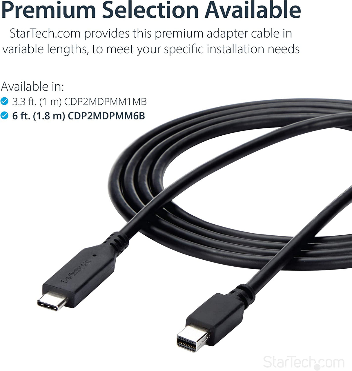 StarTech.com 6ft / 2m USB-C to Mini DisplayPort Cable - 4K 60Hz - Black - USB 3.1 Type C to mDP Adapter (CDP2MDPMM6B) 6 feet