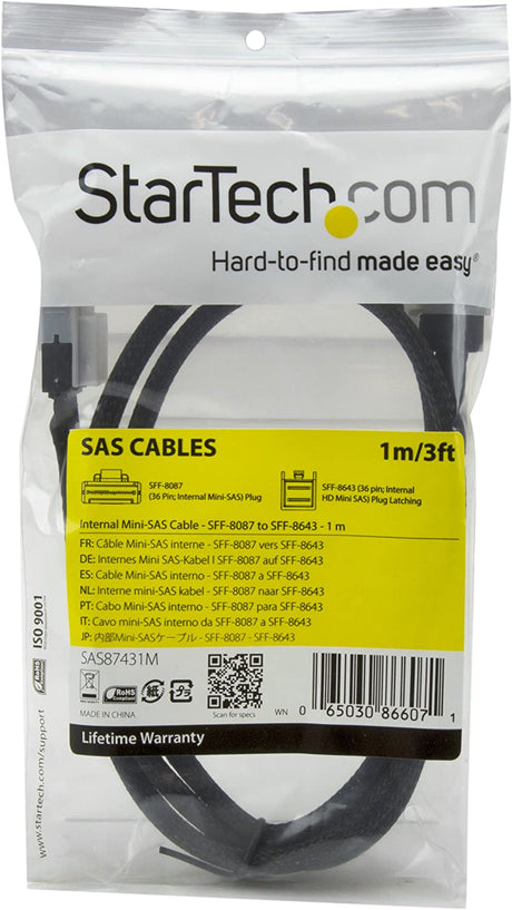 StarTech.com 1m Internal Mini SAS Cable - SFF-8087 to SFF-8643 - Mini SAS to Mini SAS (SAS87431M) SFF-8087 to SFF-8643 3 ft / 1m